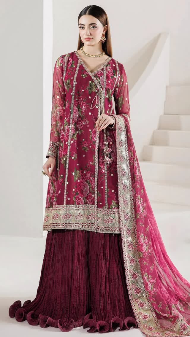 Maroon Festive Floral Suit
